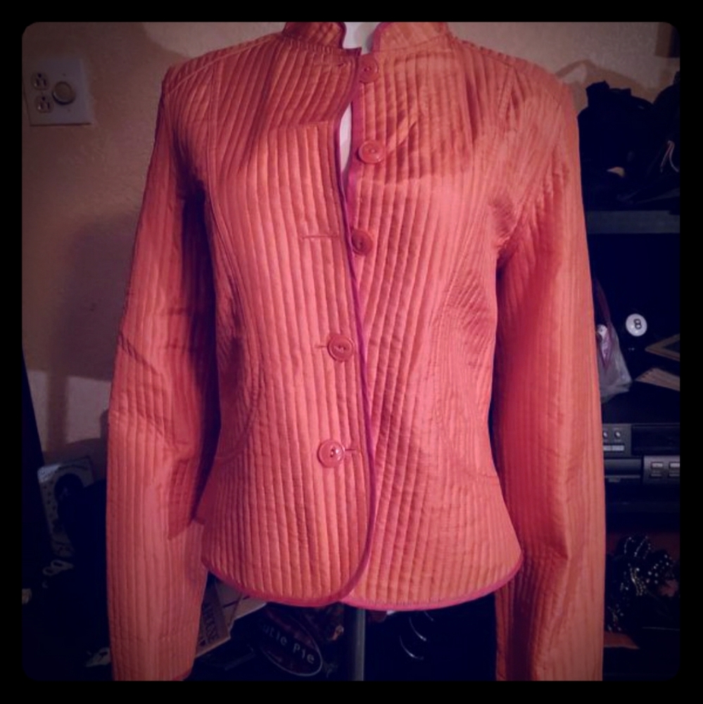 🧡💞Orange & Pink 100% Silk Jacket Size L By J. H. Collectibles 💞🧡